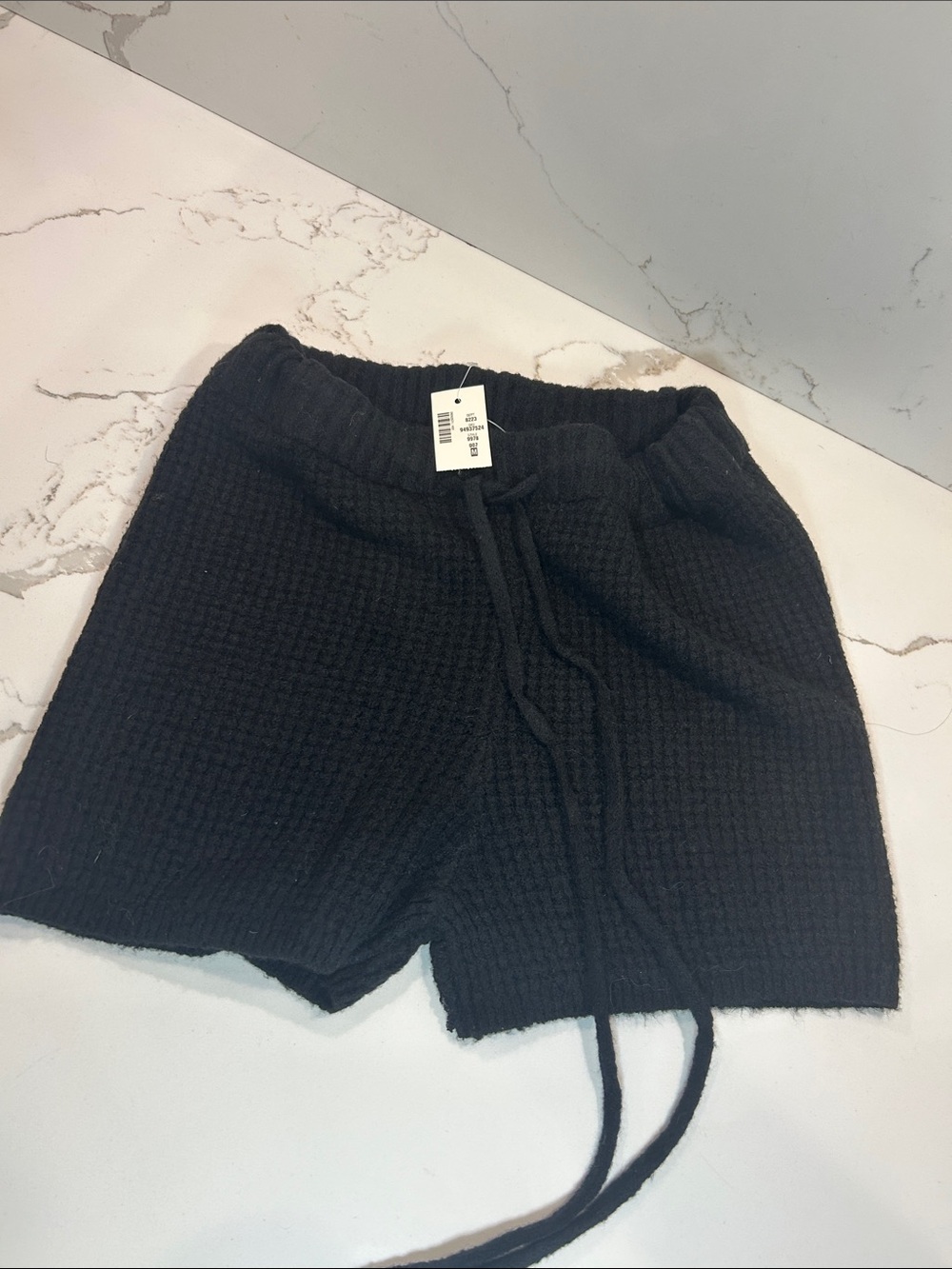 Aeropostale Black Waffle Knit Drawstring Women’s Athletic Shorts